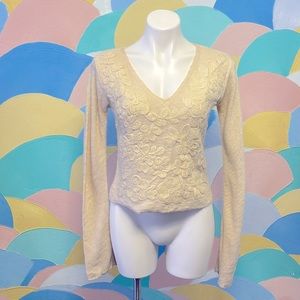 Free People Floral Embroidered Sweater M extra long sleeves